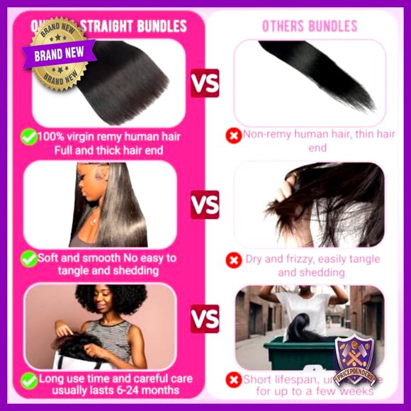 20 Inch Straight Brazilian Human Hair Extensions 3 Bundles 16A Grade - Picture 3 of 6